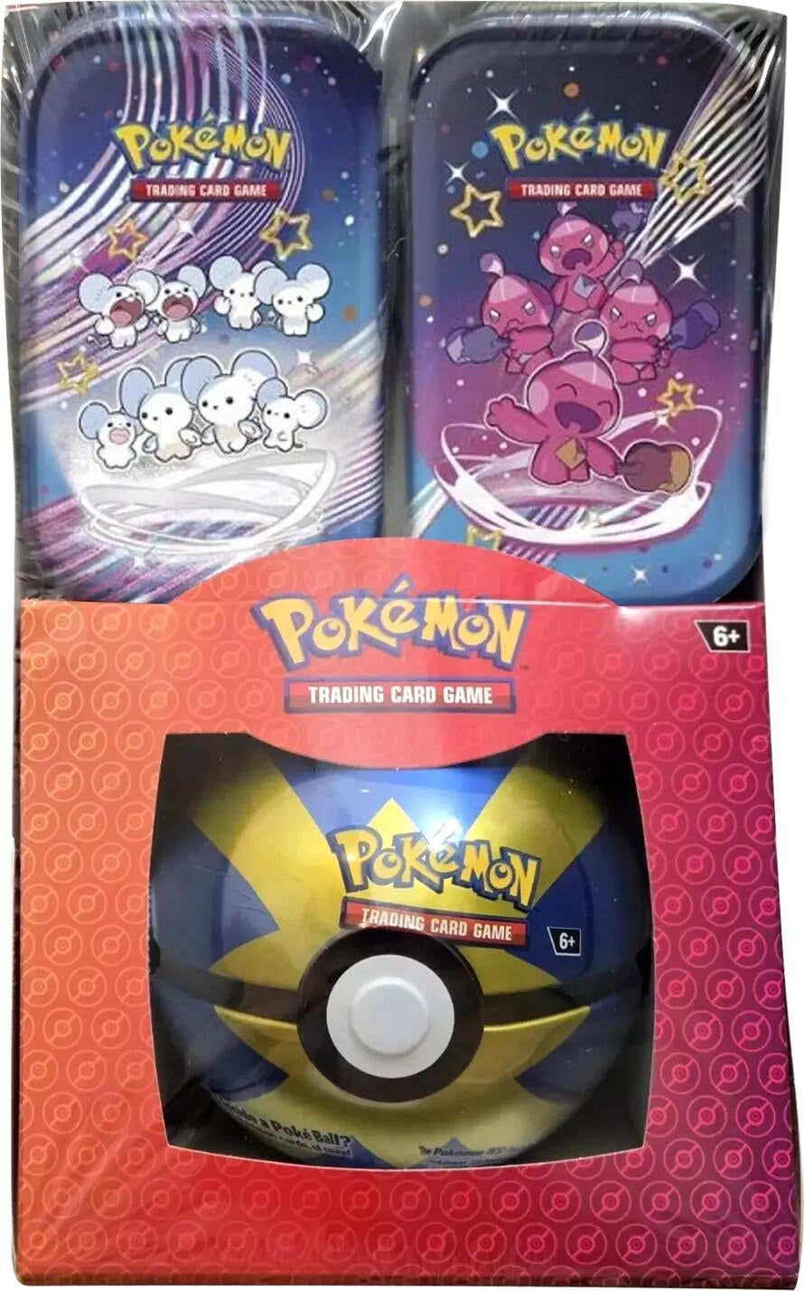 Retail Exclusive Pokemon Paldean Fates Mini Tins + Poke Ball Tin