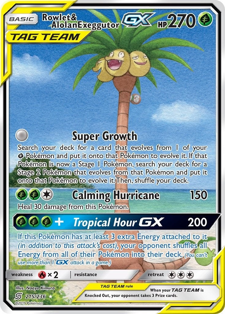 Image for Rowlet & Alolan Exeggutor GX (Alternate Full Art) (215/236) (SM11) - Pokemon