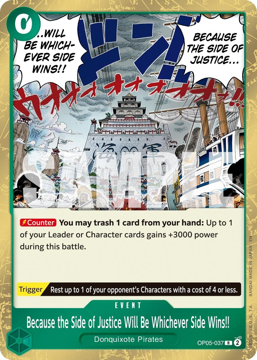 Image for Because the Side of Justice Will Be Whichever Side Wins!! (Reprint) (OP05-037) (PRB-02) - One Piece Card Game