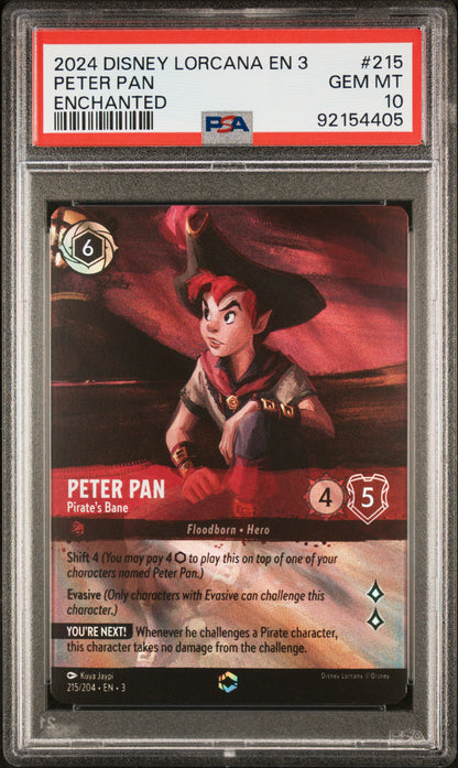 PETER PAN ENCHANTED 2024 DISNEY LORCANA EN 3-INTO THE INKLANDS PSA GEM MT 10