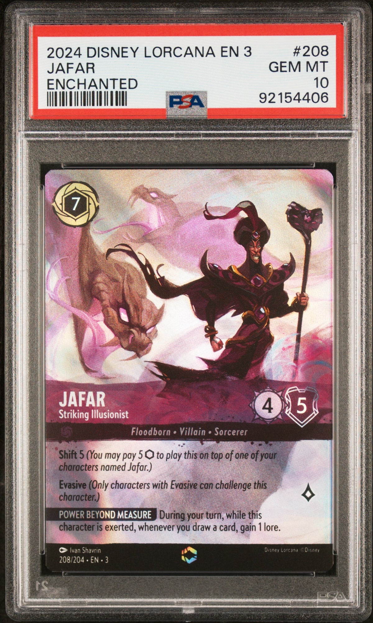 JAFAR ENCHANTED 2024 DISNEY LORCANA EN 3-INTO THE INKLANDS PSA GEM MT 10